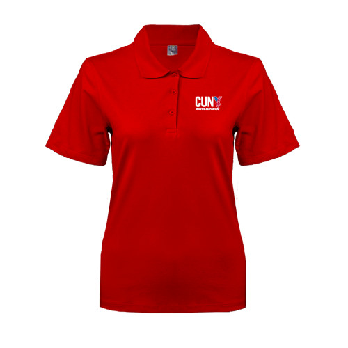 CUNY Athletics Womens Silk Touch Red Pique Polo-Official Logo