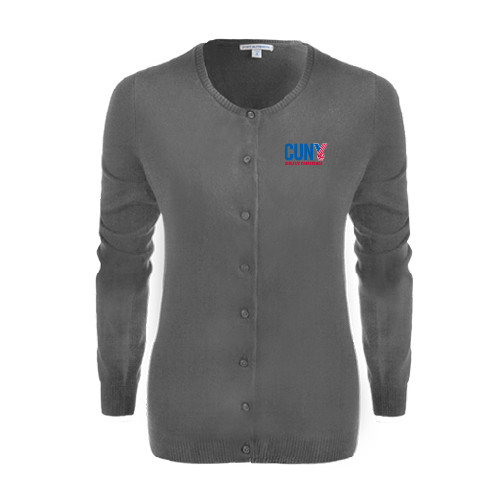 CUNY Athletics Womens Charcoal Cardigan Sweater-Official Logo