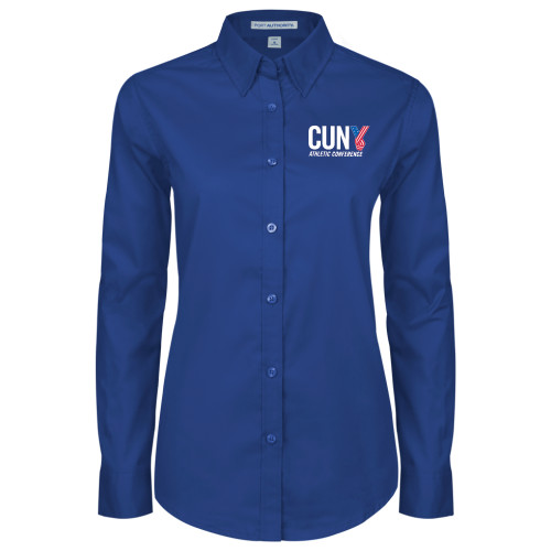 CUNY Athletics Womens Royal Twill Button Down Long Sleeve -Official Logo