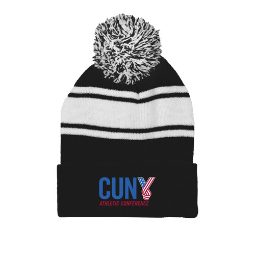 CUNY Athletics Black/White Two Tone Knit Pom Beanie w/Cuff-Official Logo