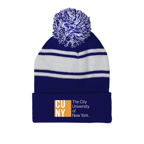 CUNY Athletics Royal/White Two Tone Knit Pom Beanie w/Cuff-Official Logo