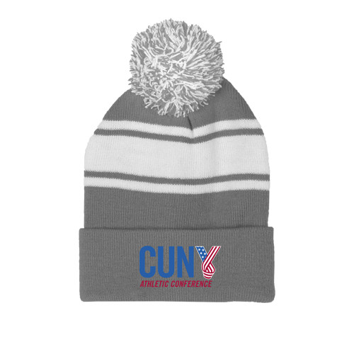 CUNY Athletics Grey/White Two Tone Knit Pom Beanie w/Cuff-Official Logo