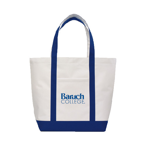 College Contender White/Navy Canvas Tote-Official Logo