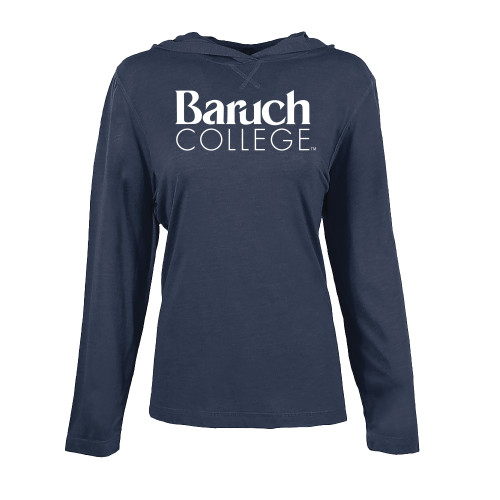 Womens Navy Heather Long Sleeve Hooded Tee-Official Logo