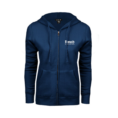 College ENZA Womens Navy Fleece Full Zip Hoodie-Official Logo