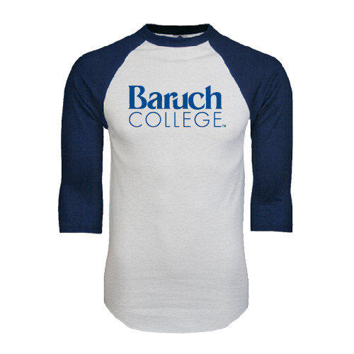 College White/Navy Raglan Baseball T Shirt-Official Logo
