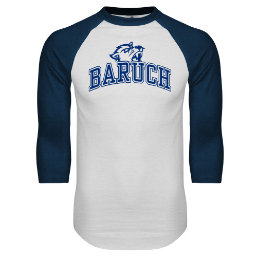 College White/Navy Raglan Baseball T Shirt-Baruch Arched