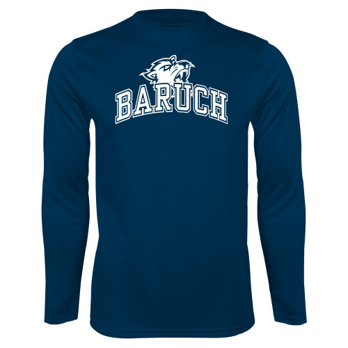 College Navy Performance Long Sleeve Shirt-Baruch Arched