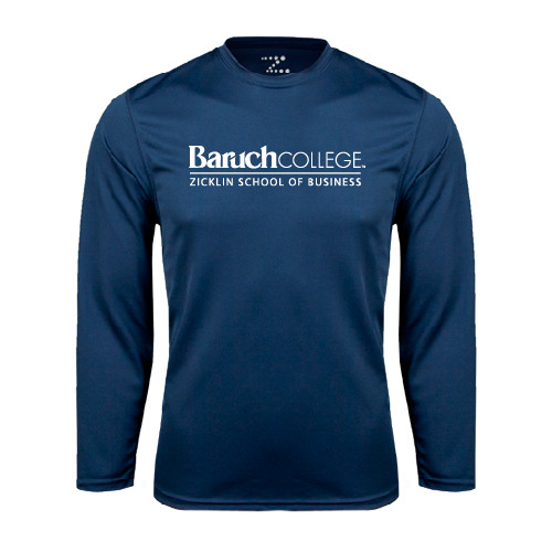College Navy Performance Long Sleeve Shirt-Zicklin School of Business