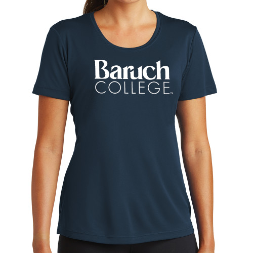 College Womens Navy Performance Tee-Official Logo