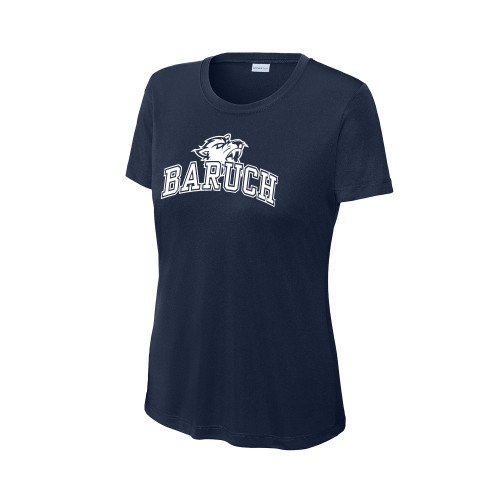 College Womens Navy Performance Tee-Baruch Arched