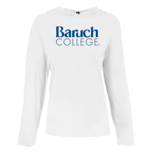 Womens White Long Sleeve Hooded Tee-Official Logo