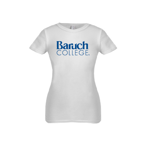 College Next Level Girls White Fashion Fit T Shirt-Official Logo