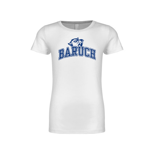 College Next Level Girls White Fashion Fit T Shirt-Baruch Arched