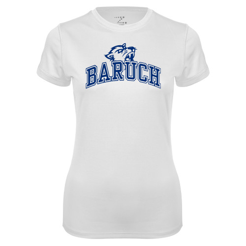 College Womens White Performance Tee-Baruch Arched