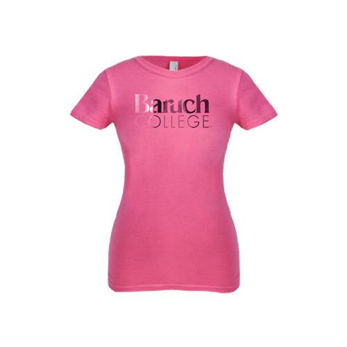 College Next Level Girls Fuchsia Fashion Fit T Shirt-Official Logo Foil