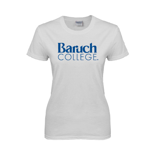 College Womens White Short Sleeve Tee-Official Logo