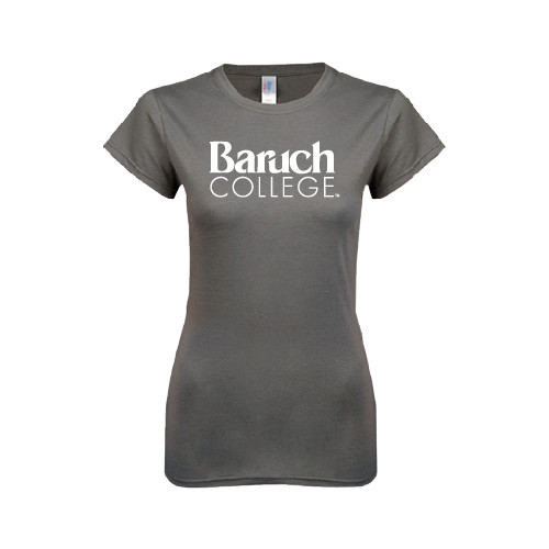 College Next Level Womens Charcoal Boyfriend Tee-Official Logo