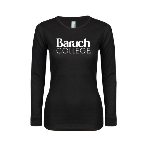 College Womens Black Long Sleeve V Neck Tee -Official Logo