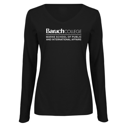 Womens Black Long Sleeve V Neck Tee -Baruch College Marxe School