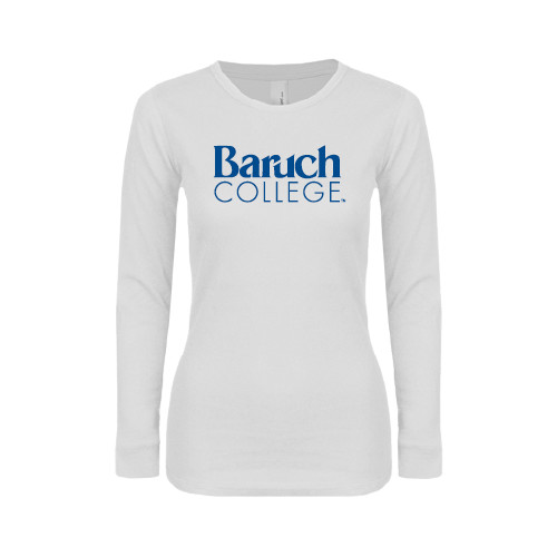 College Womens White Long Sleeve V Neck Tee-Official Logo
