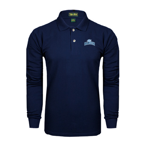 College Navy Long Sleeve Polo-Baruch Arched