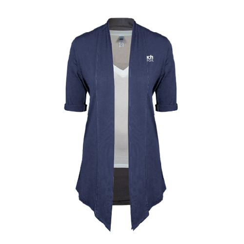 College Womens Navy Drape Front Cardigan Sweater -Official Logo