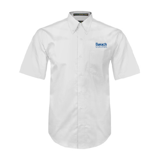 College White Twill Button Down Short Sleeve-Official Logo