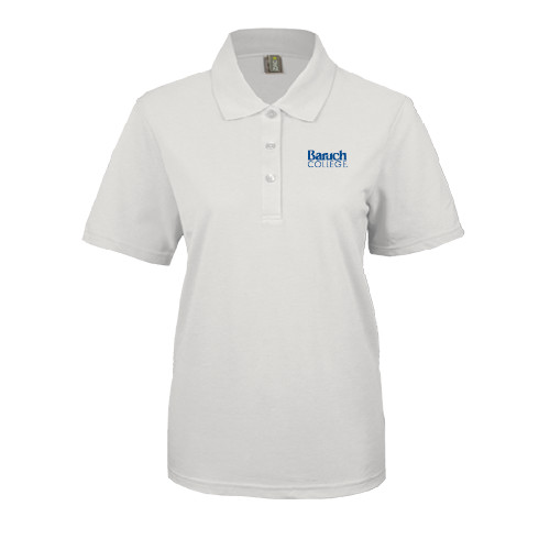 College Womens Silk Touch White Pique Polo-Official Logo