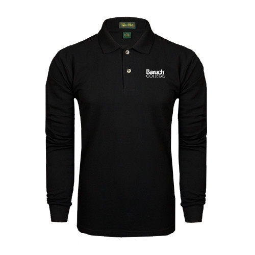 College Black Long Sleeve Polo-Official Logo