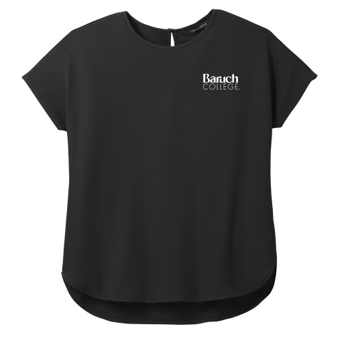 College Mercer + Mettle Womens Black Stretch Crepe Crew-Official Logo