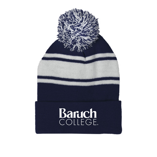 College Navy/White Two Tone Knit Pom Beanie w/Cuff-Official Logo