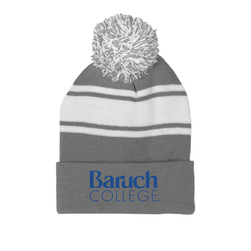 College Grey/White Two Tone Knit Pom Beanie w/Cuff-Official Logo