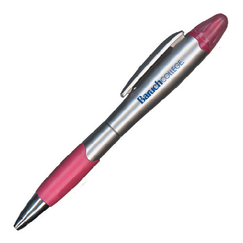 College Silver/Pink Blossom Pen/Highlighter-Baruch Wordmark