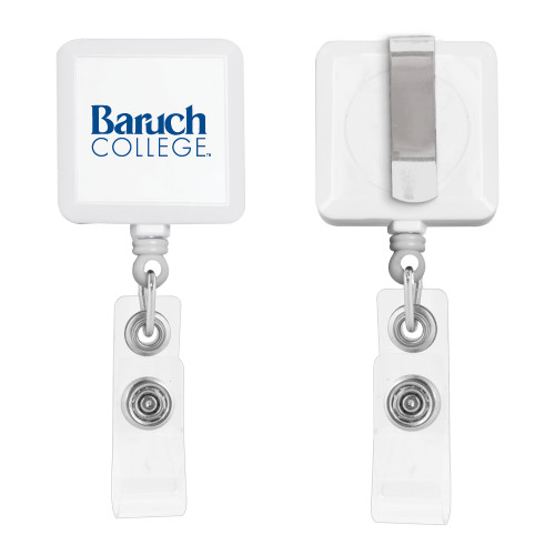 College White Square Retractable Badge Holder-Official Logo