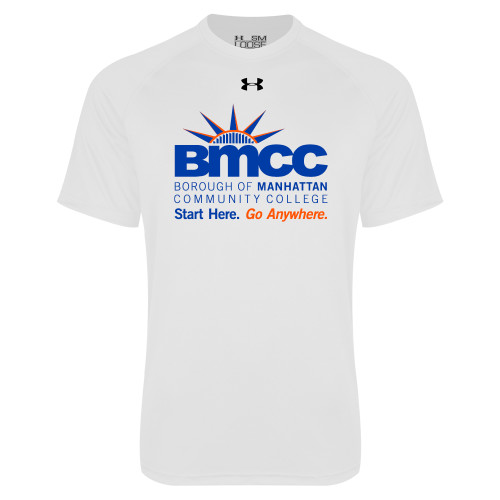 Borough of Manhattan Under Armour White Tech Tee-BMCC Start Here Go Anywhere