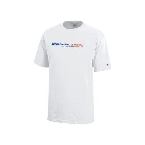 Champion Youth White Short Sleeve Tee-Start Here Go Anywhere