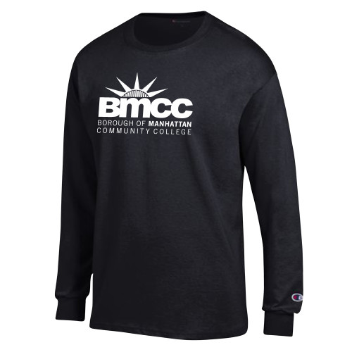 Borough of Manhattan Champion Black Long Sleeve T Shirt-BMCC Stacked