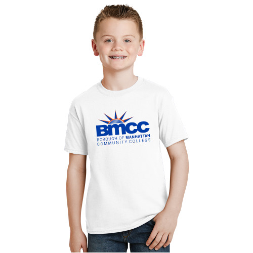 Youth White T Shirt-BMCC Stacked