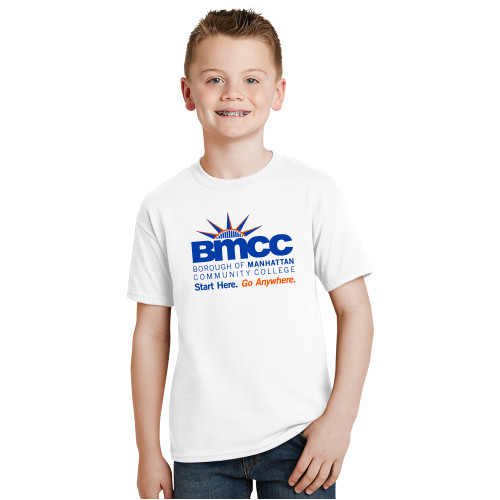 Youth White T Shirt-BMCC Start Here Go Anywhere