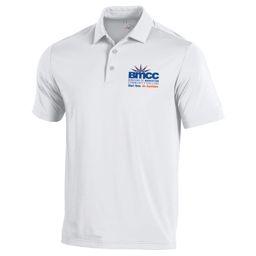 Under Armour White T2 Performance Polo-BMCC Start Here Go Anywhere