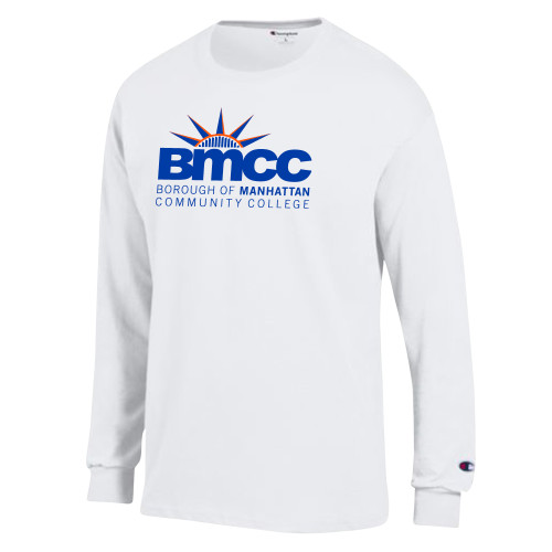 Champion White Long Sleeve T Shirt-BMCC Stacked