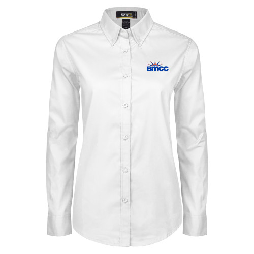 Womens White Twill Button Down Long Sleeve-BMCC