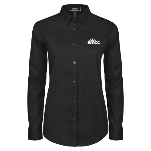 Womens Black Twill Button Down Long Sleeve -BMCC