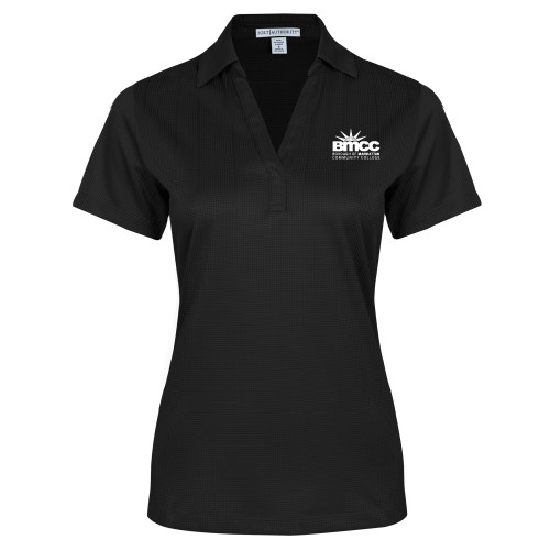 Womens Black Performance Fine Jacquard Polo-BMCC Stacked