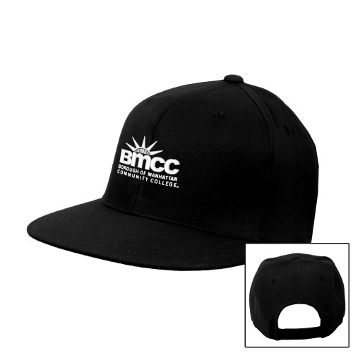 Black Flat Bill Snapback Hat-BMCC Stacked
