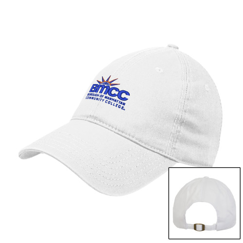 White Unstructured Adjustable Low Profile Hat-BMCC Stacked
