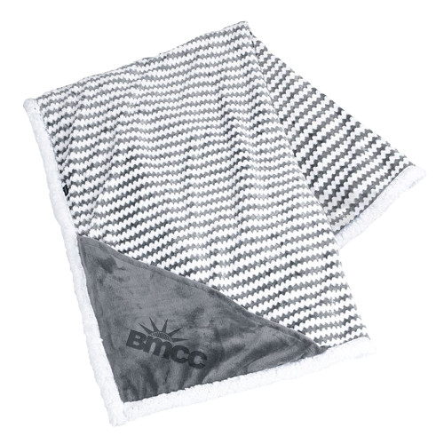 Field & Co Luxurious Grey Chevron Striped Sherpa Blanket-BMCC Engraved
