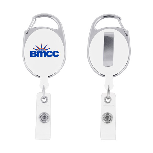 White Oval Retractable Badge Holder w/Clip-BMCC
