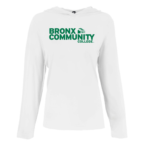 Womens White Long Sleeve Hooded Tee-Official Logo